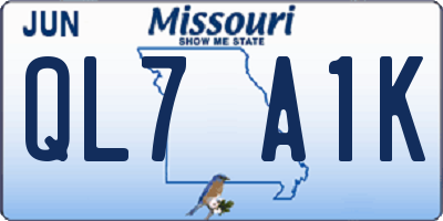 MO license plate QL7A1K