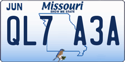 MO license plate QL7A3A