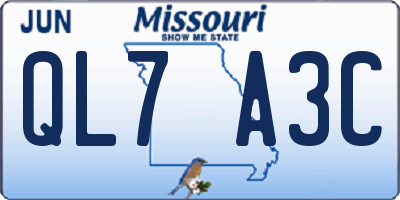 MO license plate QL7A3C