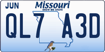 MO license plate QL7A3D