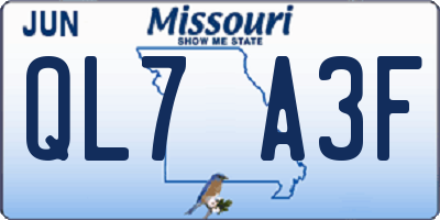 MO license plate QL7A3F