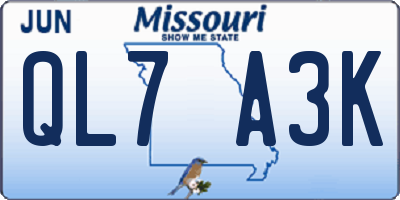 MO license plate QL7A3K