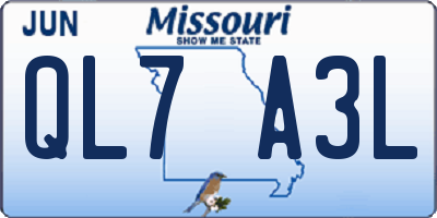 MO license plate QL7A3L