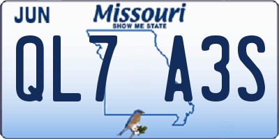 MO license plate QL7A3S