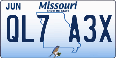 MO license plate QL7A3X