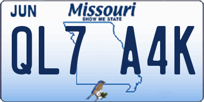 MO license plate QL7A4K