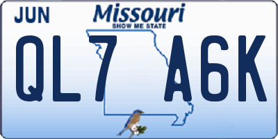 MO license plate QL7A6K