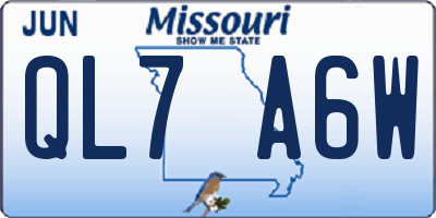 MO license plate QL7A6W