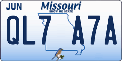 MO license plate QL7A7A