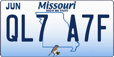 MO license plate QL7A7F