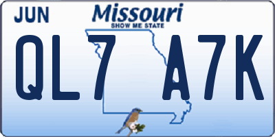MO license plate QL7A7K