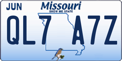 MO license plate QL7A7Z