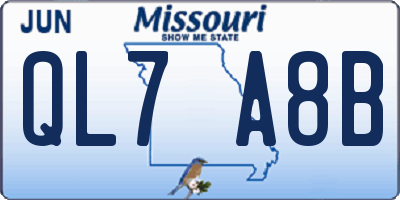 MO license plate QL7A8B