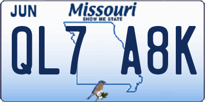 MO license plate QL7A8K