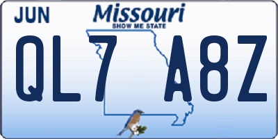 MO license plate QL7A8Z