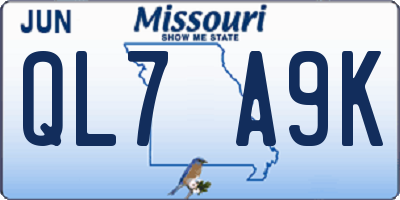 MO license plate QL7A9K