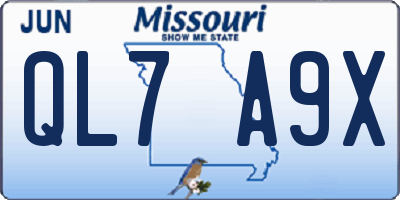 MO license plate QL7A9X