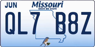 MO license plate QL7B8Z