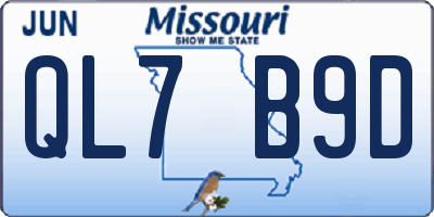 MO license plate QL7B9D