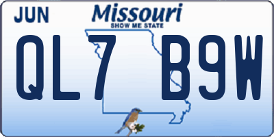 MO license plate QL7B9W