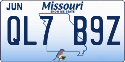 MO license plate QL7B9Z