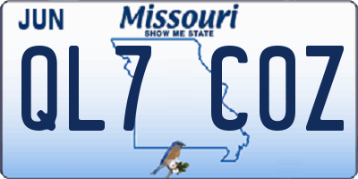 MO license plate QL7C0Z