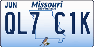 MO license plate QL7C1K