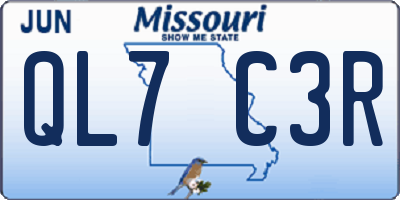 MO license plate QL7C3R