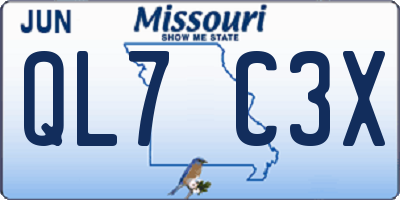 MO license plate QL7C3X