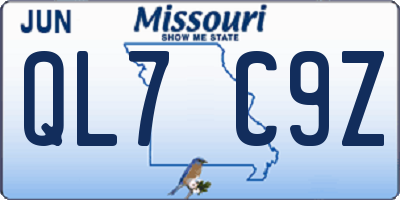 MO license plate QL7C9Z