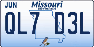 MO license plate QL7D3L