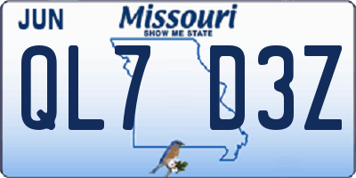 MO license plate QL7D3Z
