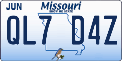 MO license plate QL7D4Z