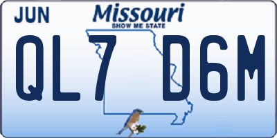 MO license plate QL7D6M