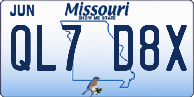 MO license plate QL7D8X