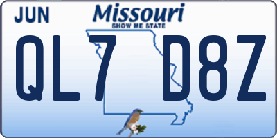 MO license plate QL7D8Z