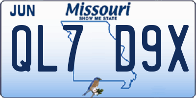 MO license plate QL7D9X