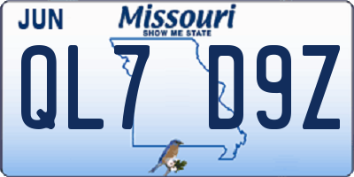 MO license plate QL7D9Z