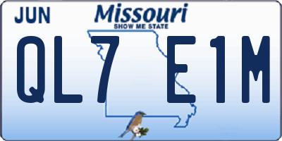 MO license plate QL7E1M