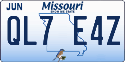 MO license plate QL7E4Z