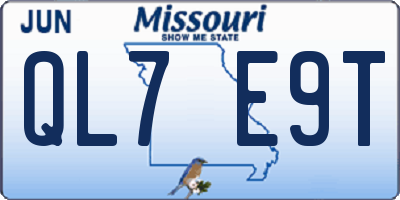 MO license plate QL7E9T