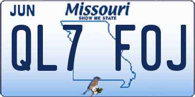 MO license plate QL7F0J
