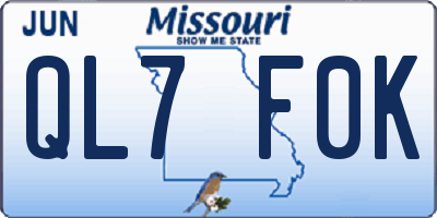 MO license plate QL7F0K
