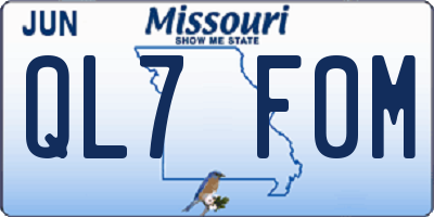 MO license plate QL7F0M