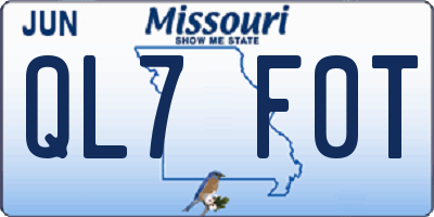 MO license plate QL7F0T