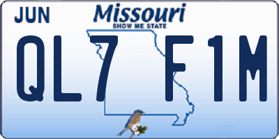 MO license plate QL7F1M