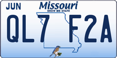 MO license plate QL7F2A