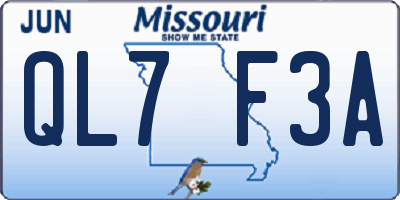 MO license plate QL7F3A