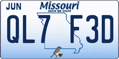MO license plate QL7F3D