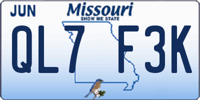 MO license plate QL7F3K
